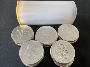 Roll Of 25 Silver 2012 Canadian Maple Leaf 1 oz .9999 Fine Coins CHOICE BU