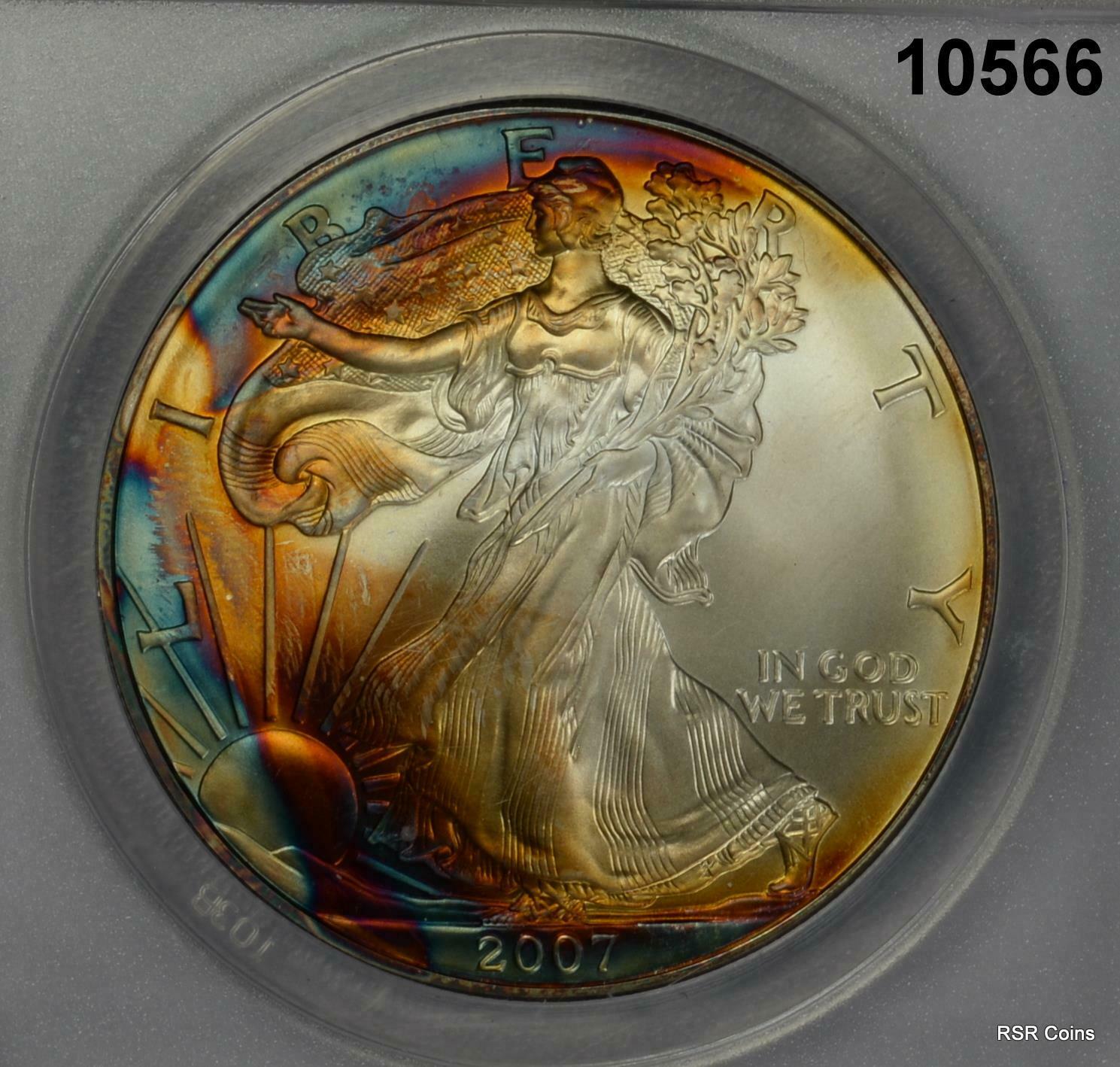 2007 SILVER EAGLE ANACS CERTIFIED MS60 ARTIFICIALLY TONED SURFACES! #10566