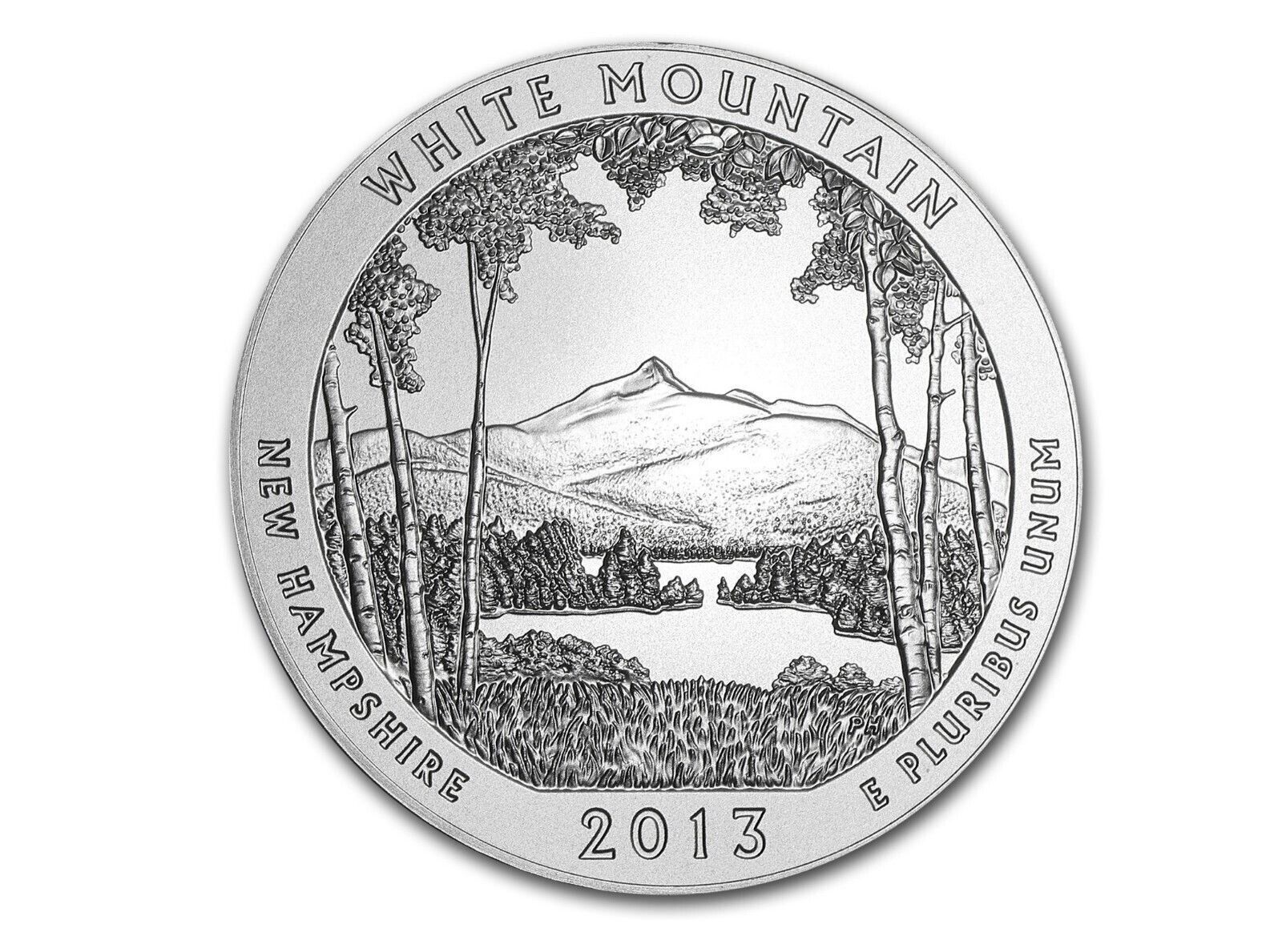 2013-P ATB WHITE MOUNTAIN 5 Oz. .999 SILVER GEM B.U.  COIN BOX & COA