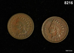 2 COIN LOT INDIAN CENTS: 1886 VG, 1905 XF #8216