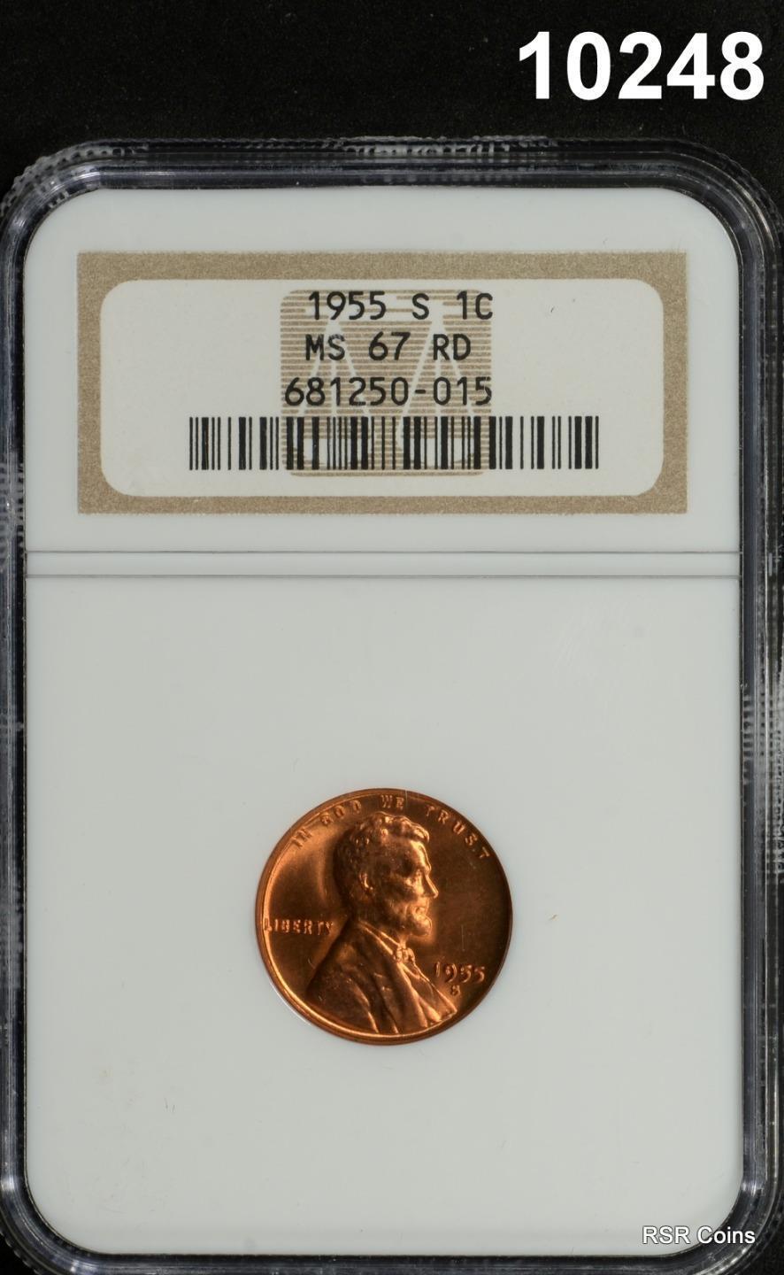 1955 S LINCOLN CENT NGC CERTIFIED MS67 RD FULL RED GEM! #10248