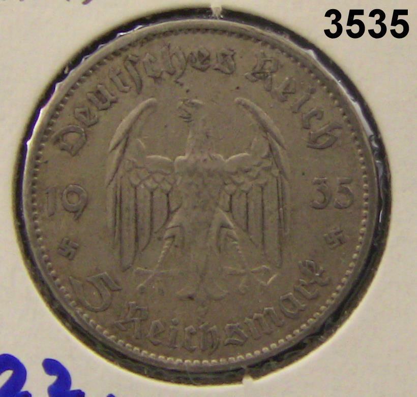 1935 A 5 MARK GERMANY NAZI #3535