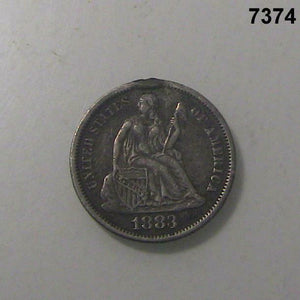 1883 SEATED LIBERTY DIME ENGRAVED REVERSE LOVE TOKEN #7374
