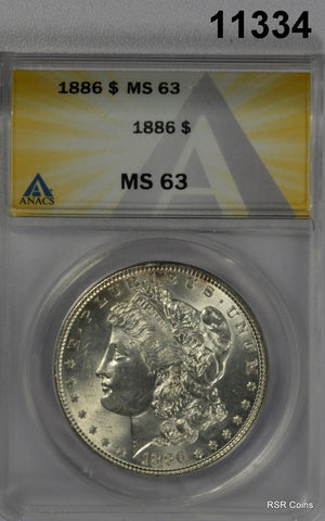 1886 MORGAN SILVER DOLLAR ANACS CERTIFIED MS63 WHITE LOOKS BETTER!! #11334