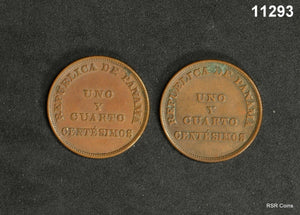1940 PANAMA UNO Y CUARTO CENTESIMOS 2 COIN UNCIRCULATED SET #11293