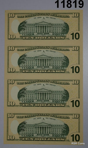 RARE $10. GEM UNCUT 4 NOTE SHEET SET ($40 FACE) BUREAU ENGRAVING PRINTING #11819