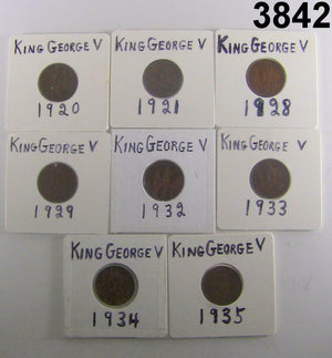 CANADA KING GEORGE V LOT 8 CENTS 1920,21,28,29,32,33,34,35 VF-AU!  #3842