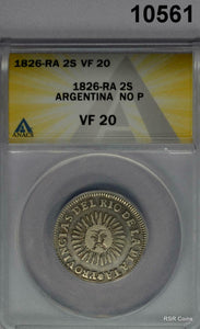 1826- RA 2 SOLES ARGENTINA NO P ANACS CERTIFIED VF20 SCARCE! #10561