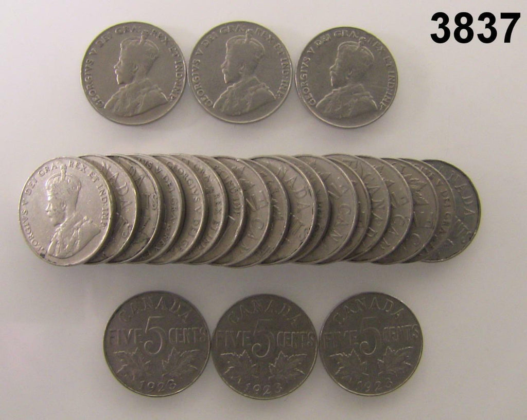 1922-1923 DATED CANADA 5 CENT LOT: 24 COINS FINE - XF+ #3837