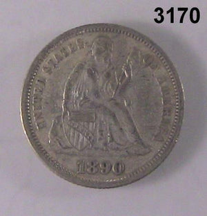 1890 SEATED LIBERTY DIME AU! #3170