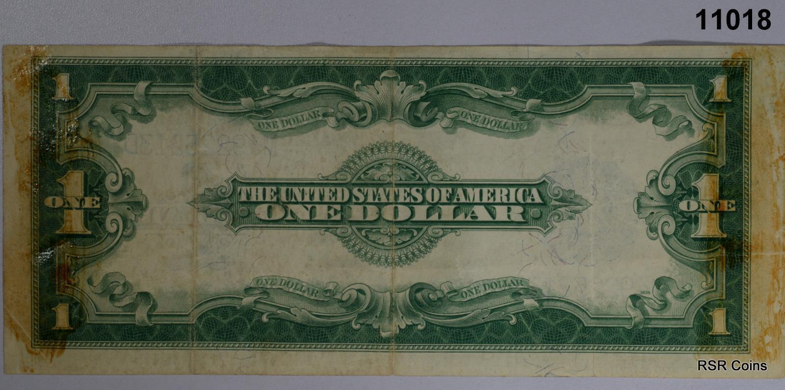 1923 $1 SILVER CERTIFICATE HORSE BLANKET REVERSE STAINS VF++! #11018
