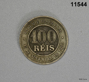BRAZIL 1894 100 REIS XF+! #11544