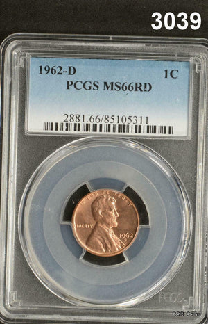 1962 D PCGS CERTIFIED MS 66 RD LINCOLN WHEAT PENNY! FLASHY LUSTER #3039