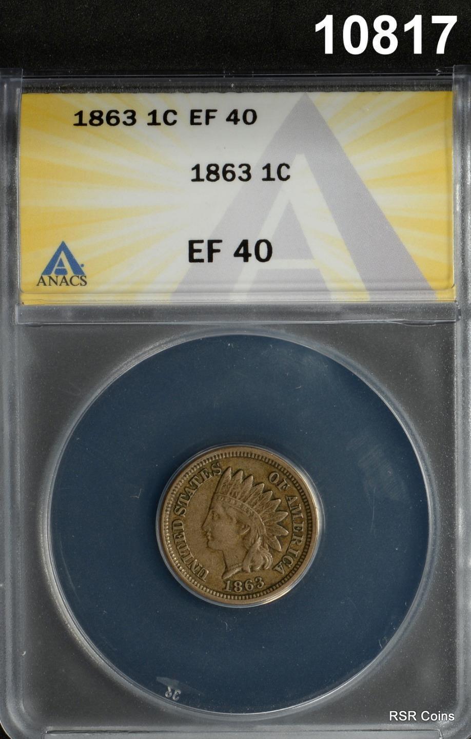 1863 INDIAN HEAD CENT ANACS CERTIFIED EF40 COPPER-NICKEL! #10817