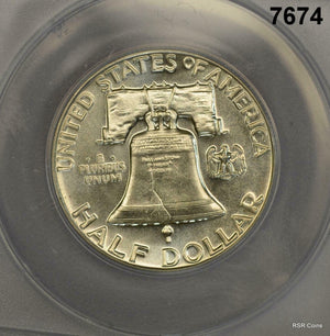 1950 FRANKLIN HALF DOLLAR BLAST WHITE ANACS CERTIFIED PF67 SCARCE DATE! #7674
