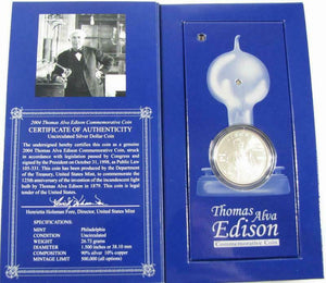 2004 THOMAS ALVA EDISON COLLECTORS COIN SET ORIGINAL BOX WORKING COIN LIGHT SET