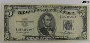 1953 A SILVER CERTIFICATE BLUE SEAL $5 NOTE CRISP AU++ #4997