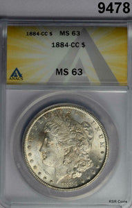 1884 CC MORGAN SILVER DOLLAR ANACS CERTIFIED MS63 FLASHY WHITE!! #9478