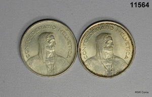 SWISS 1967 & 1969 2 COIN 5 FRANC SET BOTH BU!! #11564