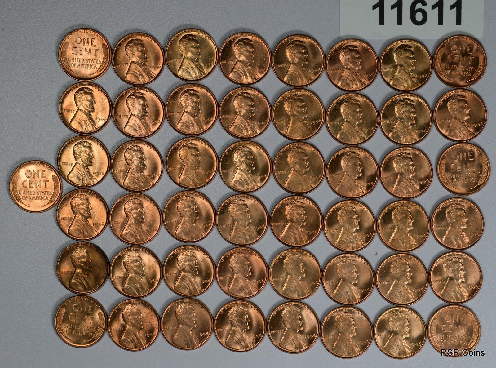 PARTIAL ROLL (49 COINS) 1946 CHOICE BU LINCOLN CENTS! #11611