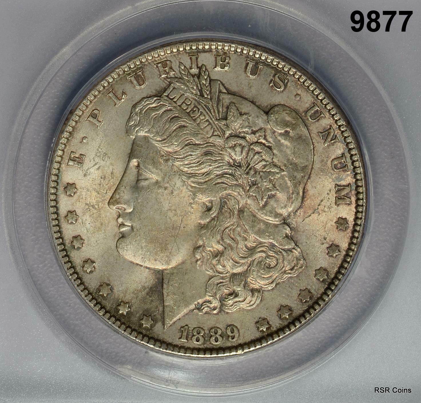 1889 MORGAN SILVER DOLLAR AMBER BLUE TONED! ANACS CERTIFIED MS63 #9877