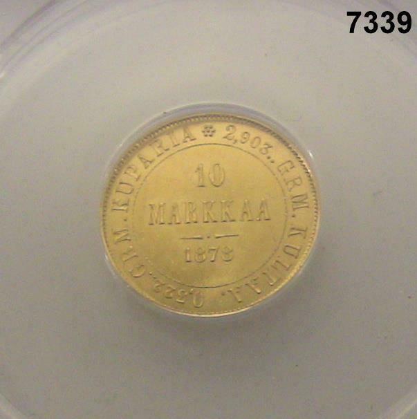1878 S 10 MARKKAA GOLD FINLAND RUSSIA ANACS CERTIFIED MS63 #7339