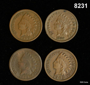 INDIAN HEAD CENTS: 1880, 1909, 1905, 1864 G TO FINE+ #8231