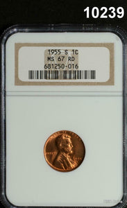 1955 S LINCOLN CENT NGC CERTIFIED MS67 RD FULL RED GEM! #10239