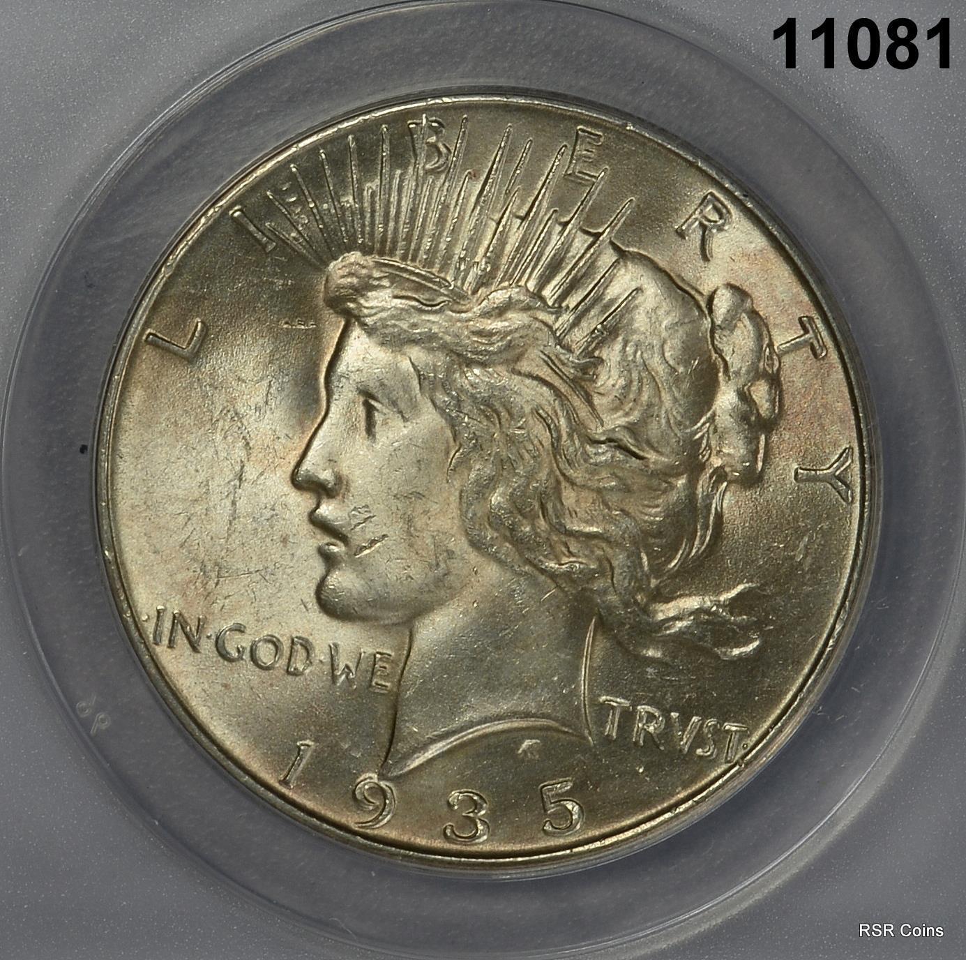 1935 PEACE SILVER DOLLAR ANACS CERTIFIED MS63 GOLDEN! FLASHY! WOW!! #11081