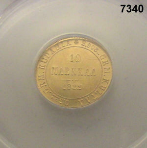 1882 S FINLAND RUSSIA 10 MARKKAA GOLD ANACS CERTIFIED MS64 FLASHY! #7340
