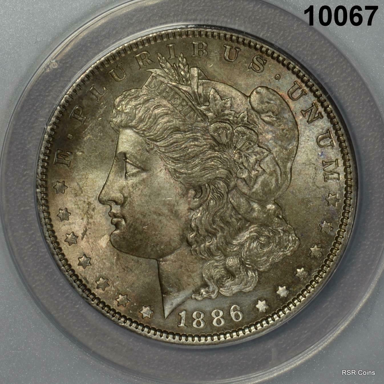 1886 MORGAN SILVER DOLLAR ANACS CERTIFIED MS60 CLEANED GOLDEN #10067