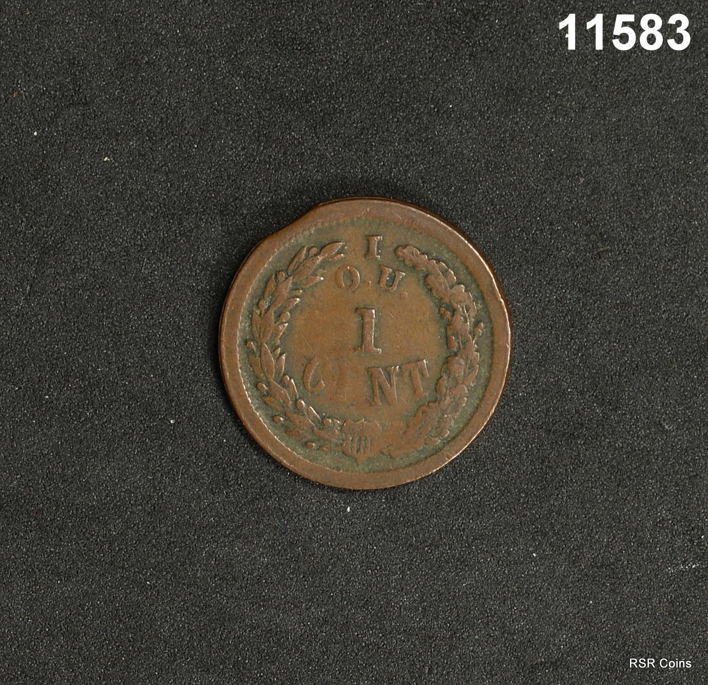 1863 IOU ONE CENT PATRIOTIC CIVIL WAR TOKEN BRASS #11583