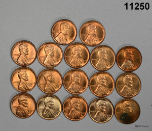 1938 LINCOLN CENT ORIGINAL CHOICE BU PARTIAL ROLL (17 COINS) FLASHY! #11250
