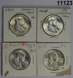 4 COIN FRANKLIN HALF DOLLARS BU 1957,1962D, (2)1963 ALL NICE! #11123
