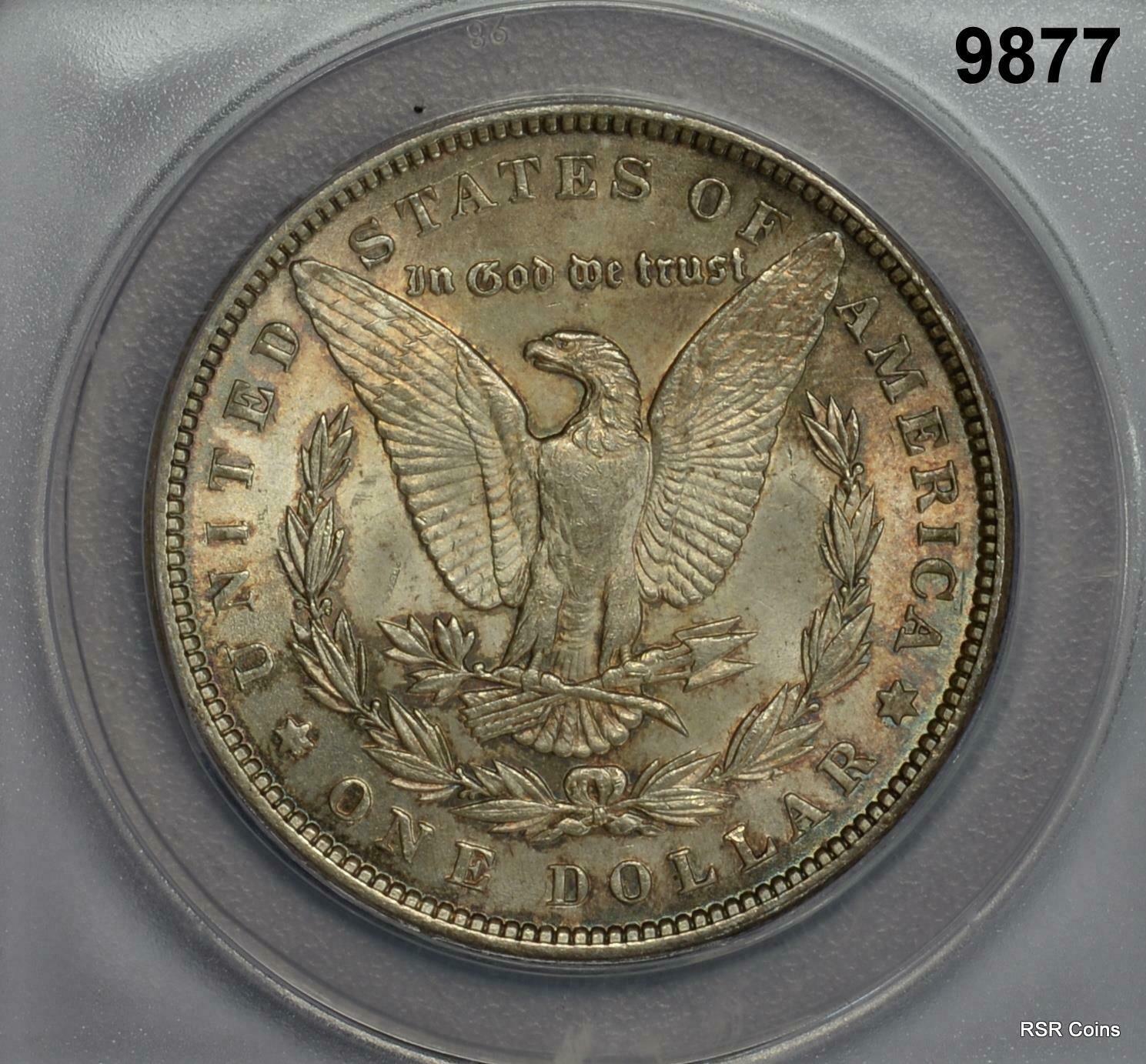 1889 MORGAN SILVER DOLLAR AMBER BLUE TONED! ANACS CERTIFIED MS63 #9877