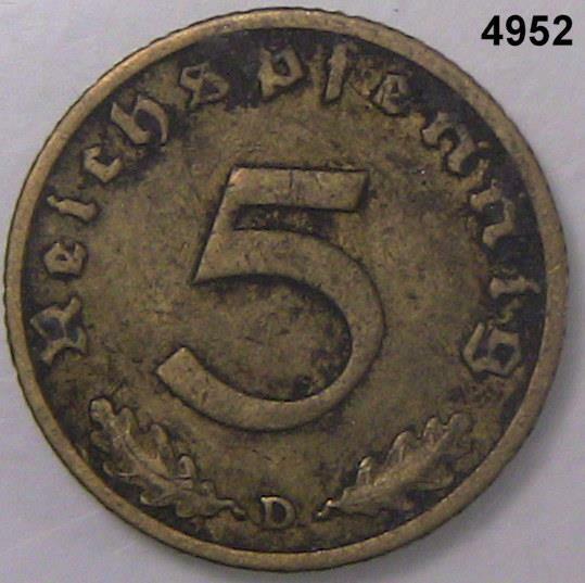 1938 D GERMANY 5 PFENNIG 3RD REICH #4952