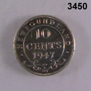 1947 C NEWFOUNDLAND 10 CENT SIL. CH. AU MINTAGE 61,998 #3450