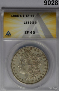 1885 S MORGAN SILVER DOLLAR ANACS CERTIFIED EF45 LOOKS BETTER! RARE DATE! #9028