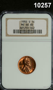 1955 S LINCOLN CENT NGC CERTIFIED MS66 RD SUNSET RED! #10257