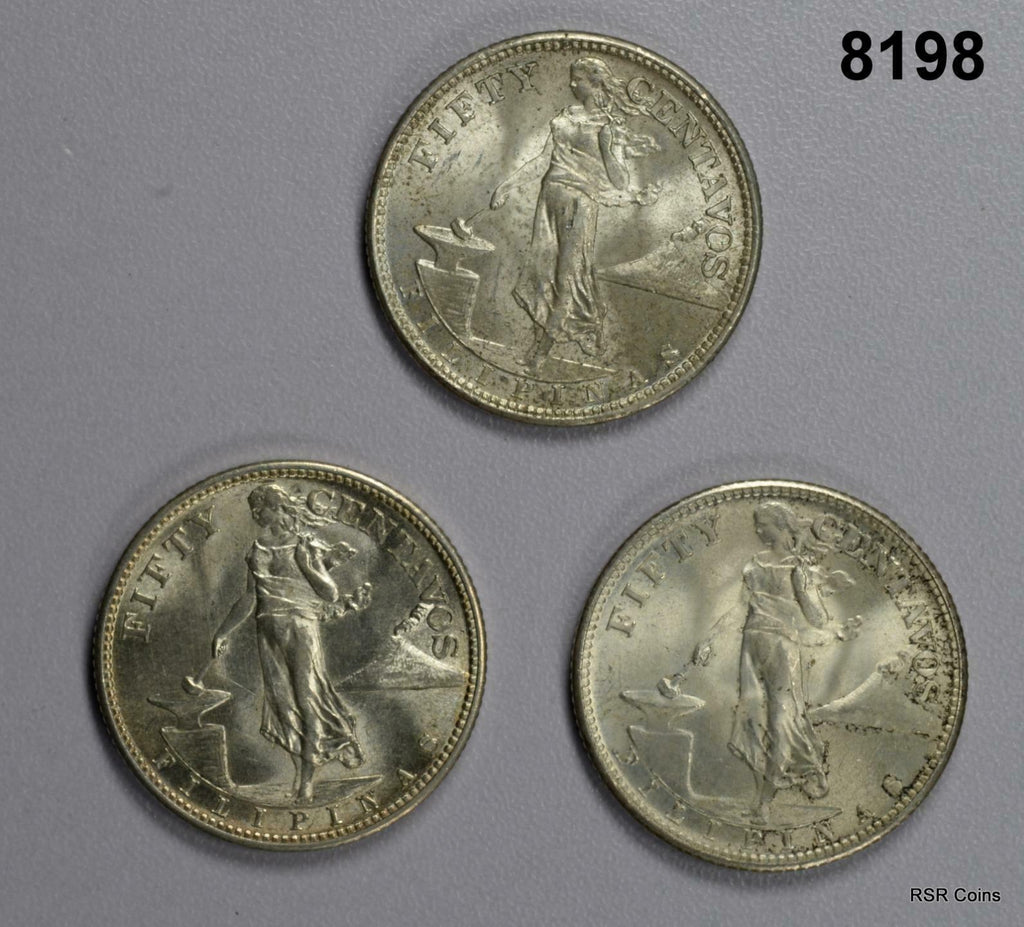 3- 1944 S PHILIPPINES 50 CENTAVOS CHOICE BU! #8198