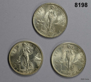 3- 1944 S PHILIPPINES 50 CENTAVOS CHOICE BU! #8198