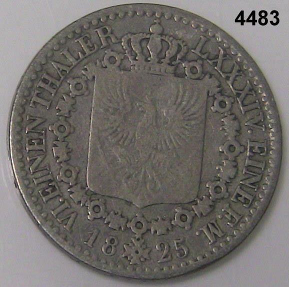 1825 PRUSSIA 1/6 THALER SILVER GERMAN STATE #4483