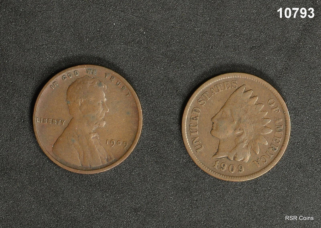 2 COIN CENT SET 1909 INDIAN & 1909 LINCOLN BOTH FINE! #10793