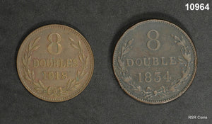 1834 & 1918 XF LOT OF 2 COINS GUERNESEY 8 DOUBLES #10964