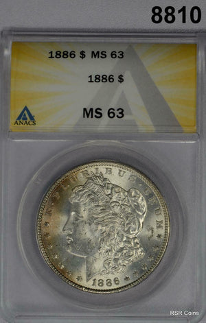1886 MORGAN SILVER DOLLAR ANACS CERTIFIED MS63 PALE GOLDEN COLOR! #8810