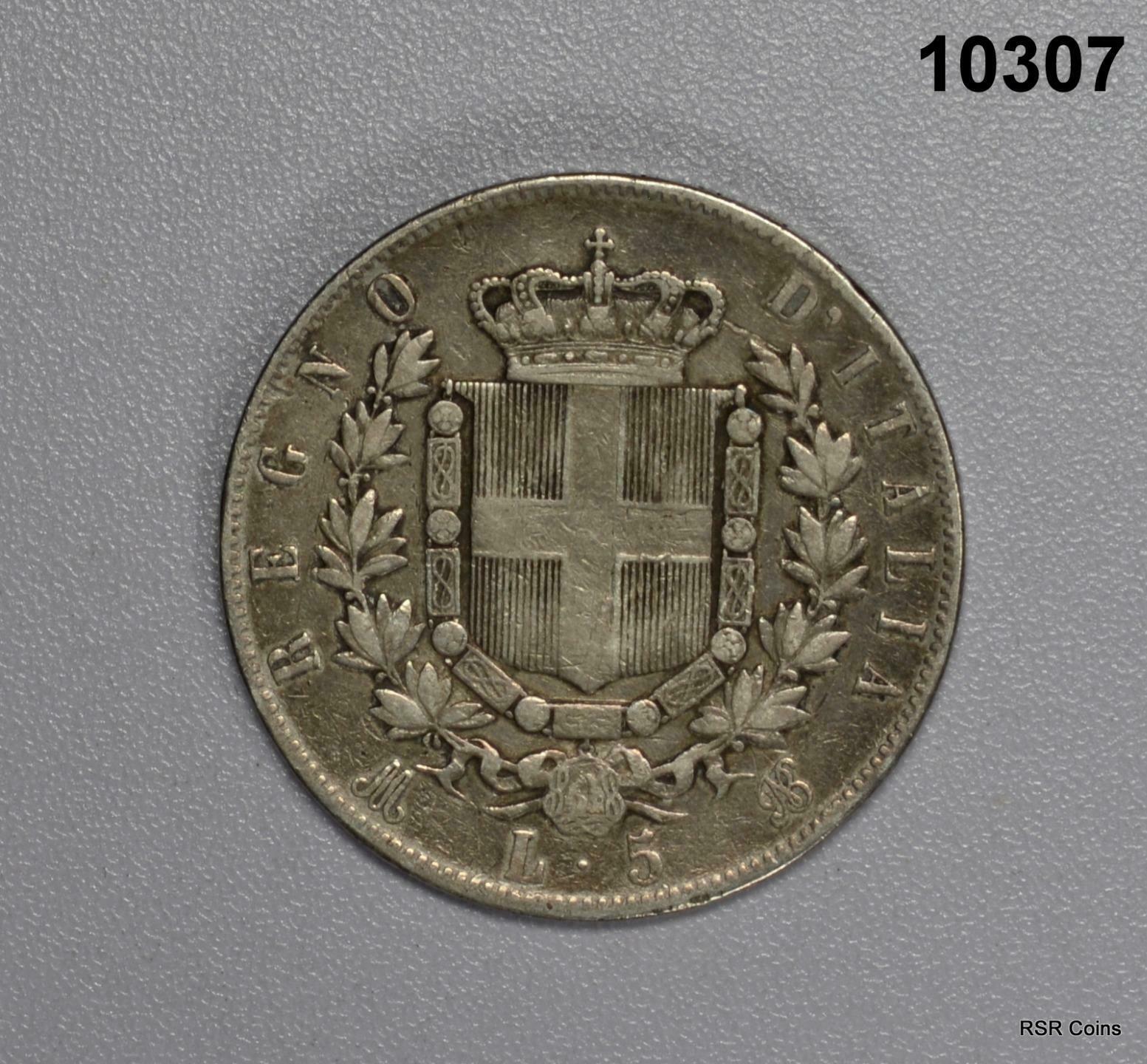 1874 M ITALY 5 LIRA SILVER #10307