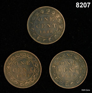 3- CANADA LARGE CENTS: 1888, 93, 95 VG-XF #8207