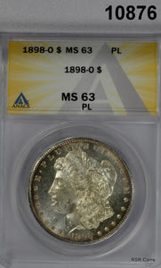 1898 O MORGAN SILVER DOLLAR ANACS CERTIFIED MS63 PL GOLDEN COLORS #10876
