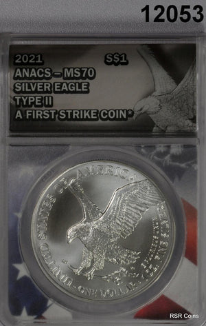 2021 SILVER EAGLE  TYPE 2 1ST STRIKE ANACS CERTIFIED MS70!#12053