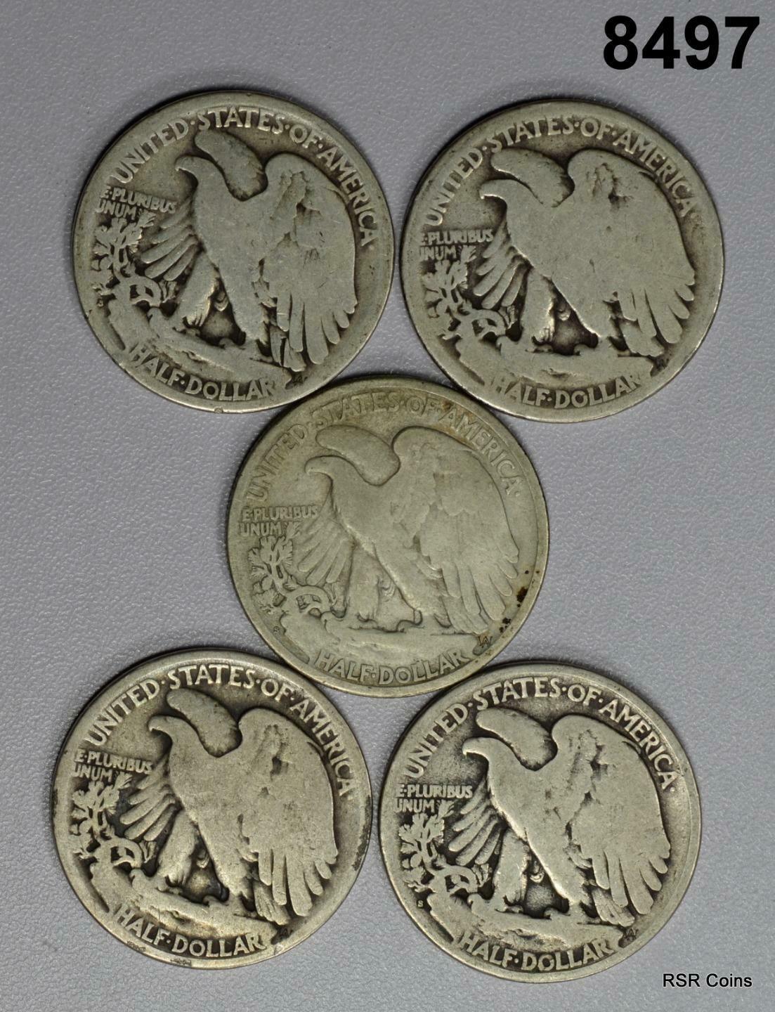 LOT OF 5 WALKING LIBERTY HALVES EARLY DATES: 1918, 20, 18S, 20S, 23S G-VG! #8497